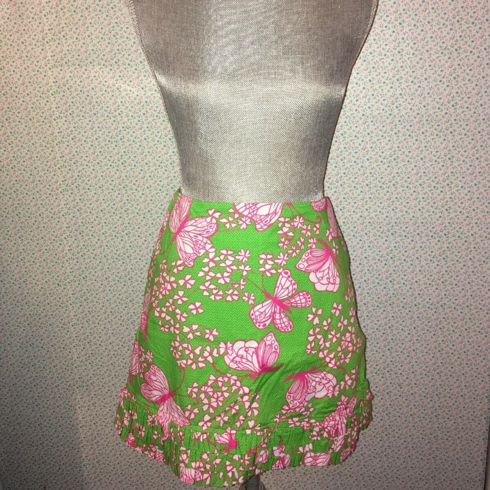 Lilly Pulitzer Pink Green Butterflies Skirt 6